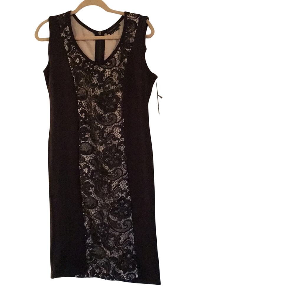 NWT BCBGMAXAZRIA Black Lace Panel Sleeveless Sheath Dress - Size Medium